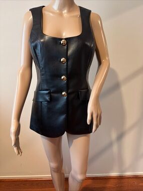 Amanda Uprichard Black Vegan Vest Top Size M